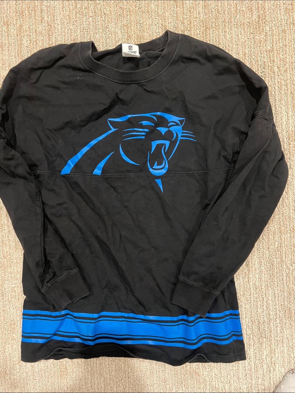 Carolina Panthers Black & Blue Long Sleeve Crewneck Shirt